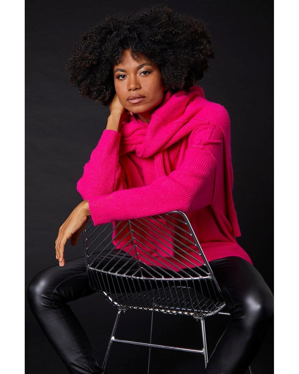 Roman Pink Relaxed Roll Neck Jumper