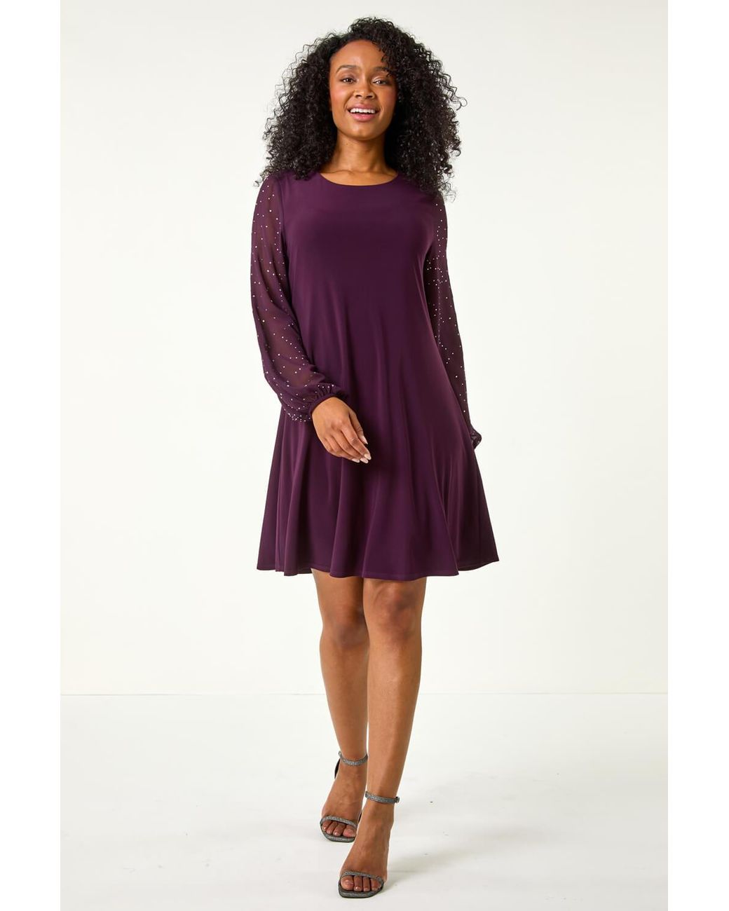 Roman Petite Purple Hotfix Sleeve Stretch Shift Dress