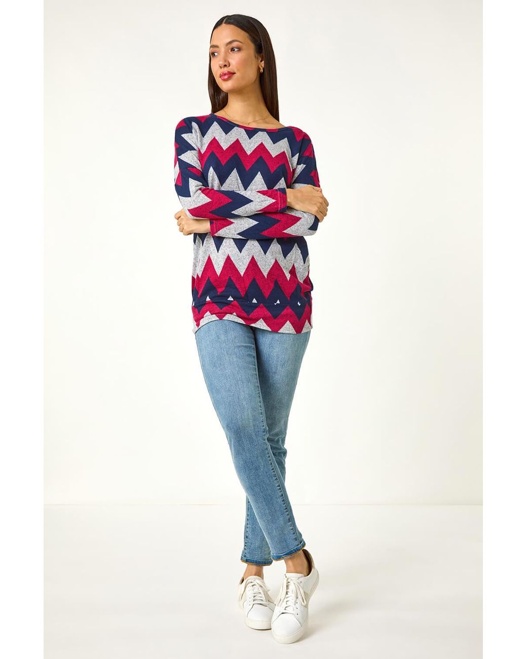 Roman Pink Zig Zag Stripe Print Top