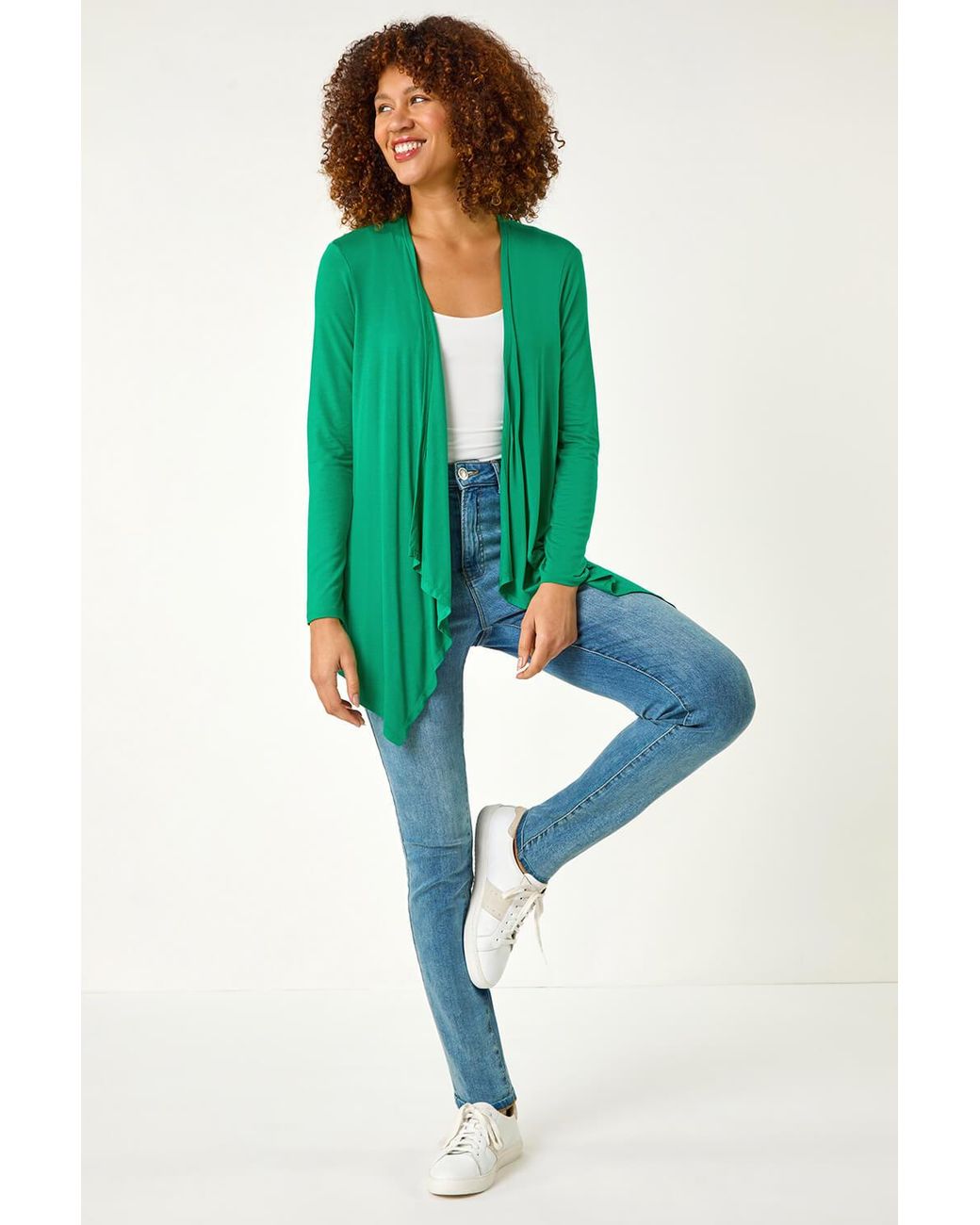 Roman Green Waterfall Front Jersey Knit Cardigan