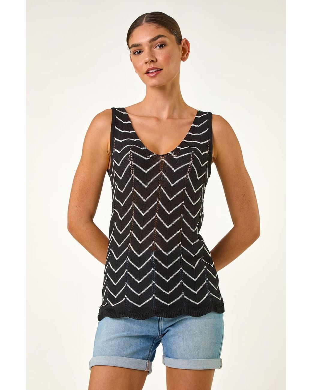 Roman Black Longline Zig Zag Knit Vest