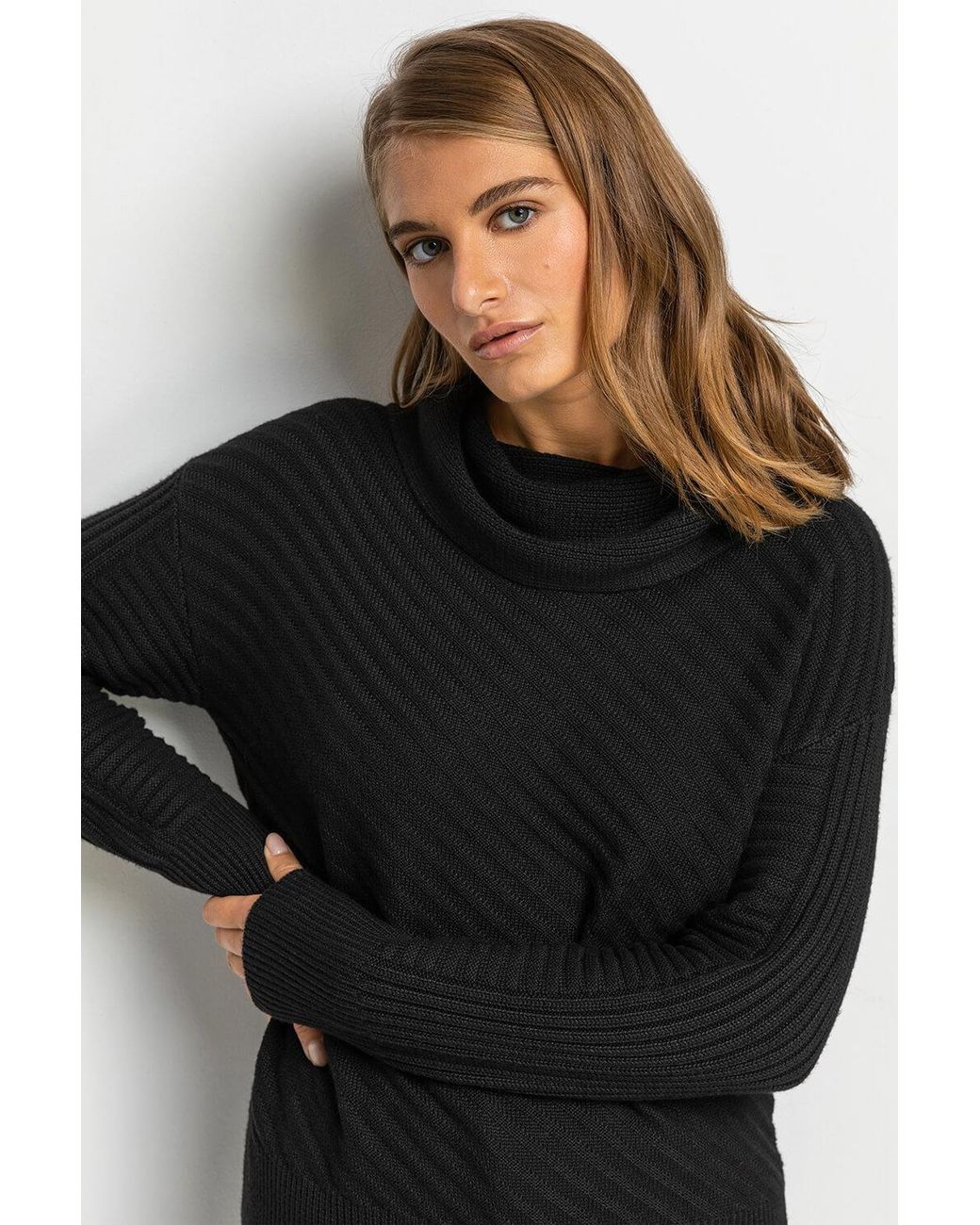 Roman Black Textured Cowl Neck Jumper