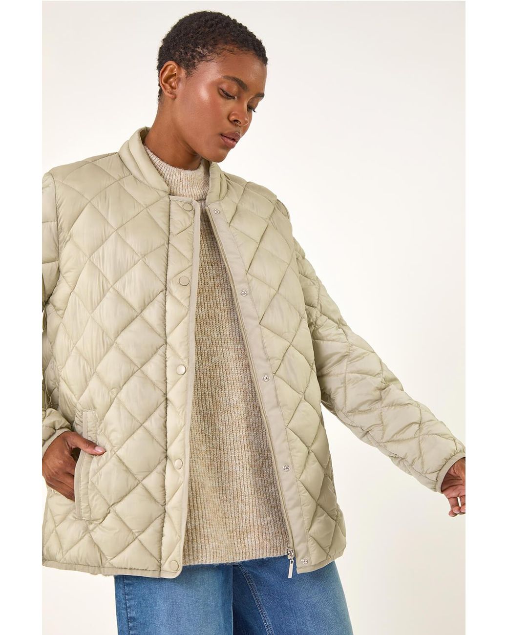 Roman Natural Diamond Quilted Funnel Coat