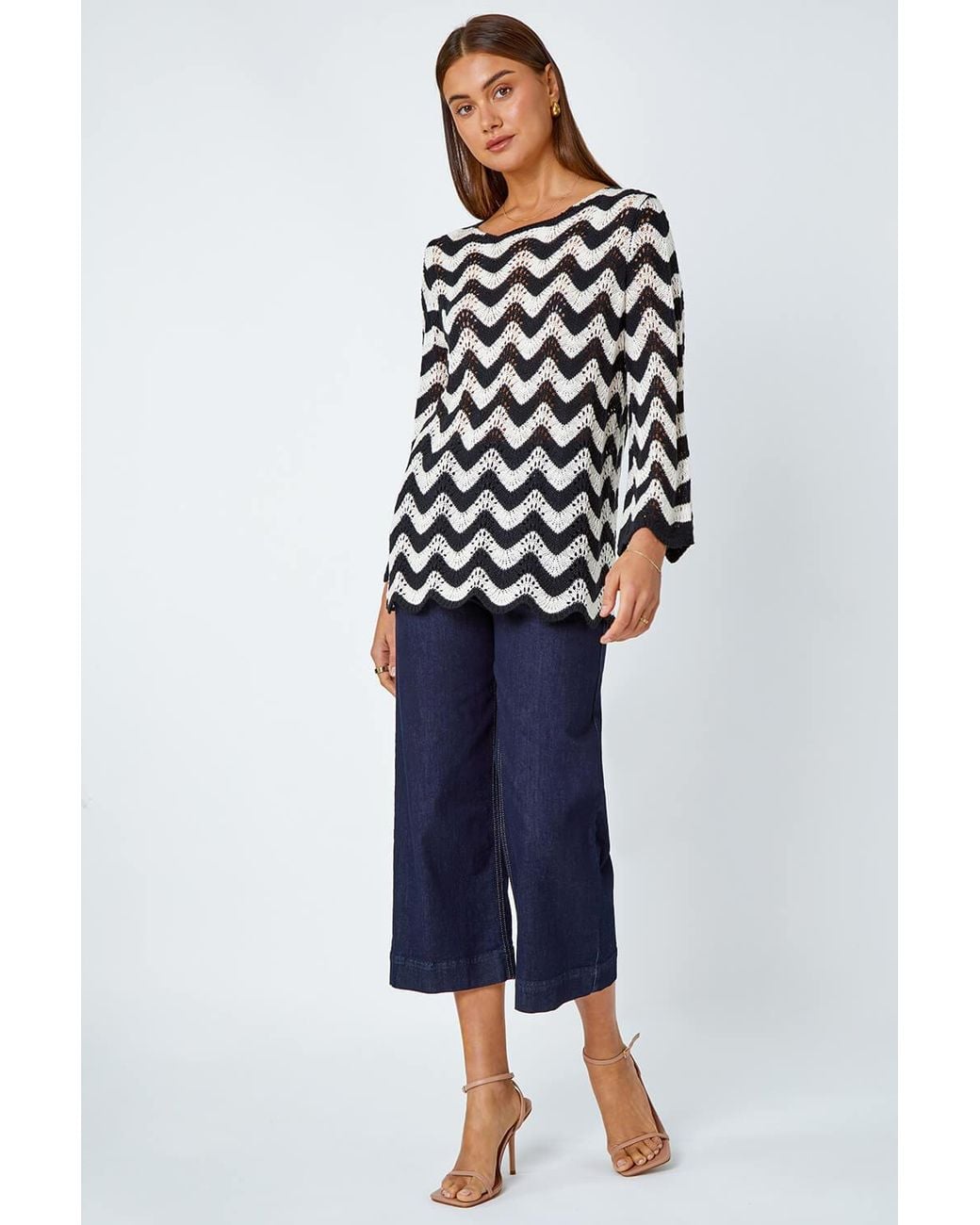 Roman Black Striped Scallop Edge Tunic Jumper