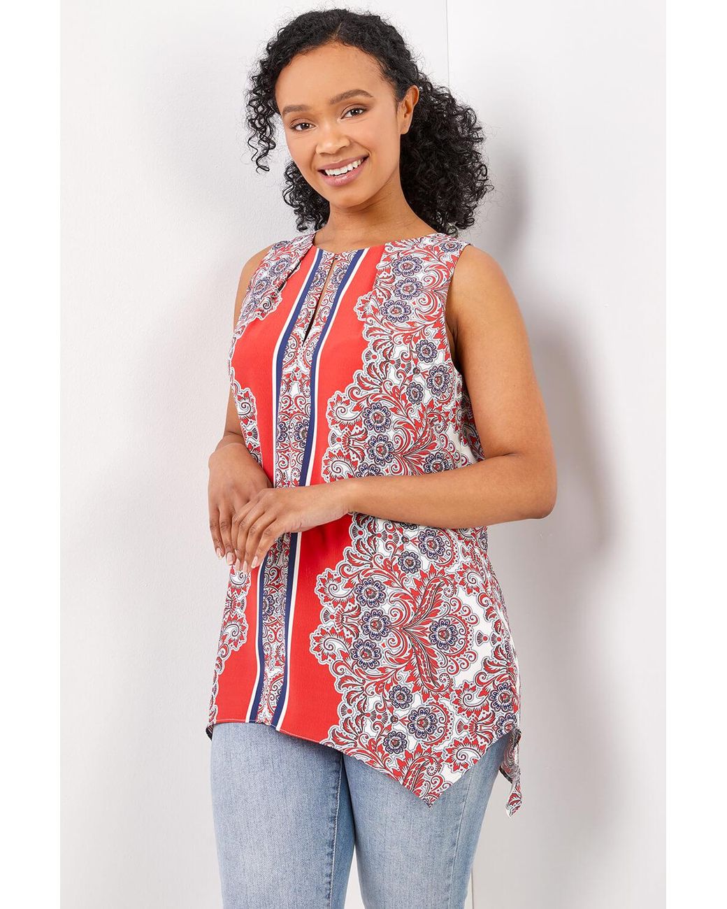 Roman Petite Multicolor Paisley Border Print Vest Top
