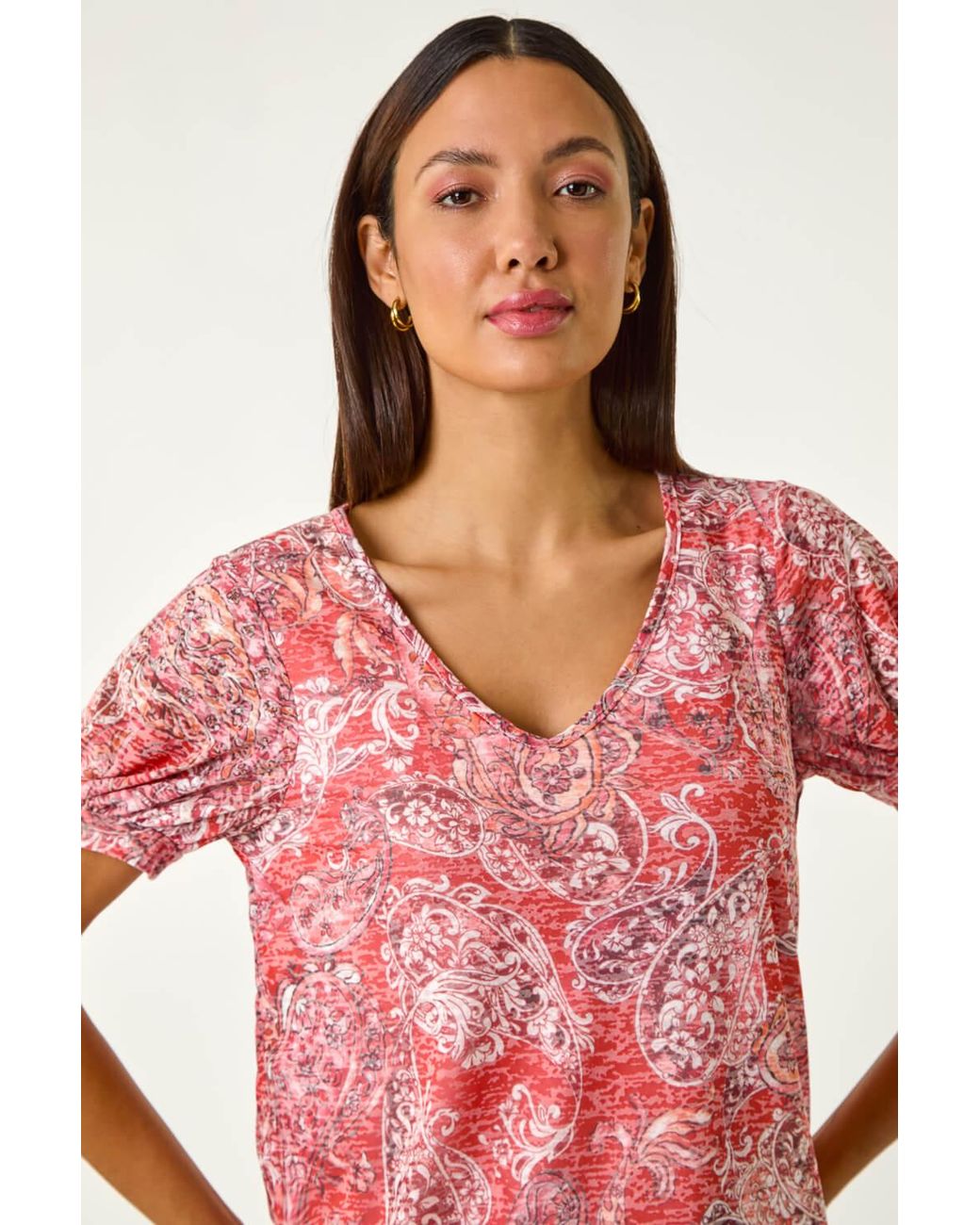 Roman Red Paisley Burnout Blouson Top