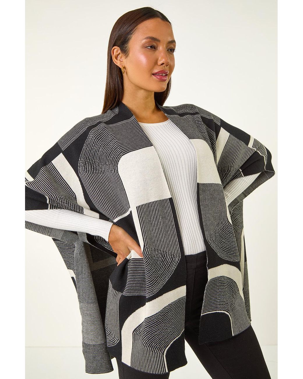 Roman Linear Print Knit Cardigan in Black Lyst UK