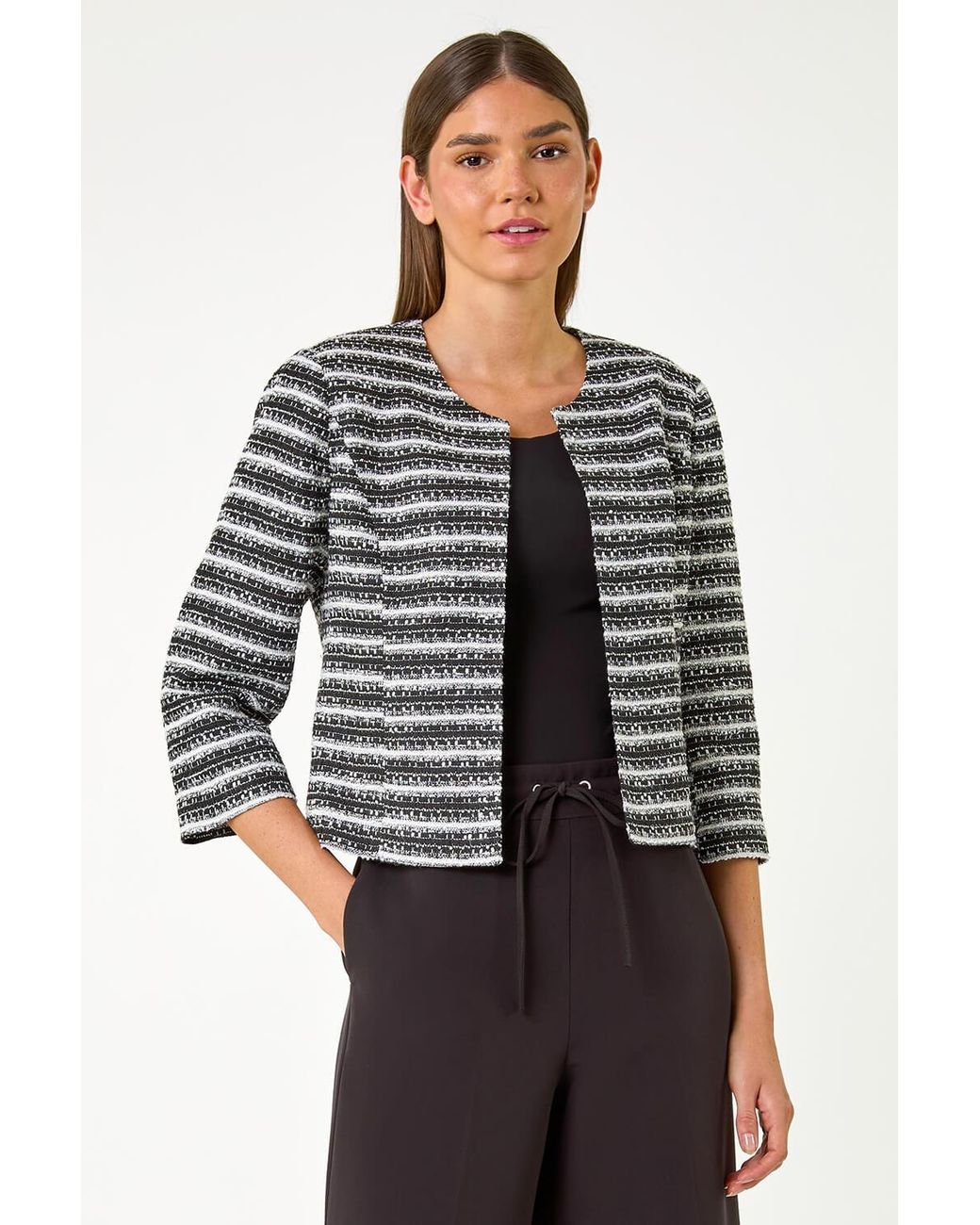 Roman Black Stripe Shimmer Boucle Jacket