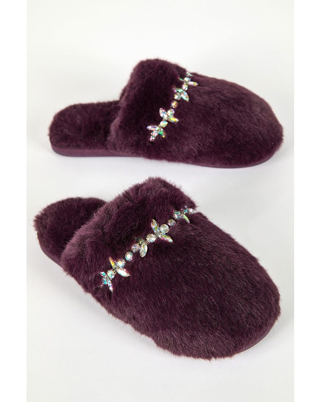 Roman Purple Embellished Fur Mule Slipper