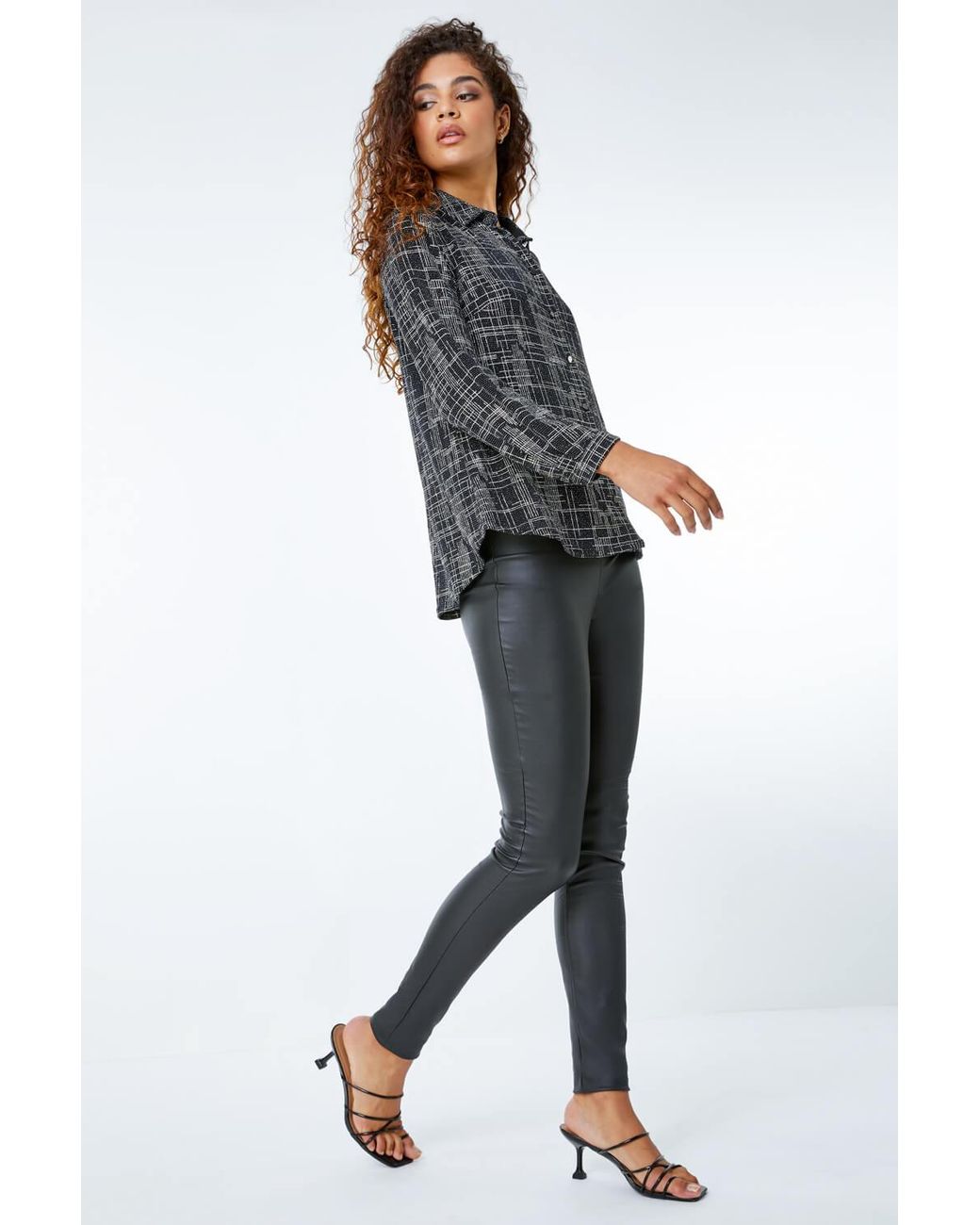 Roman Black Glitter Check Print Shirt