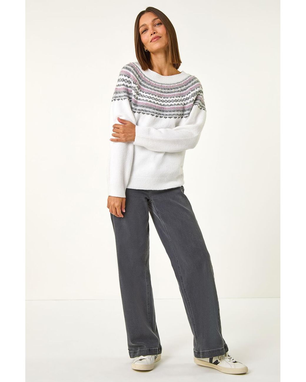 Roman Gray Pearl Embellished Printed Jumper