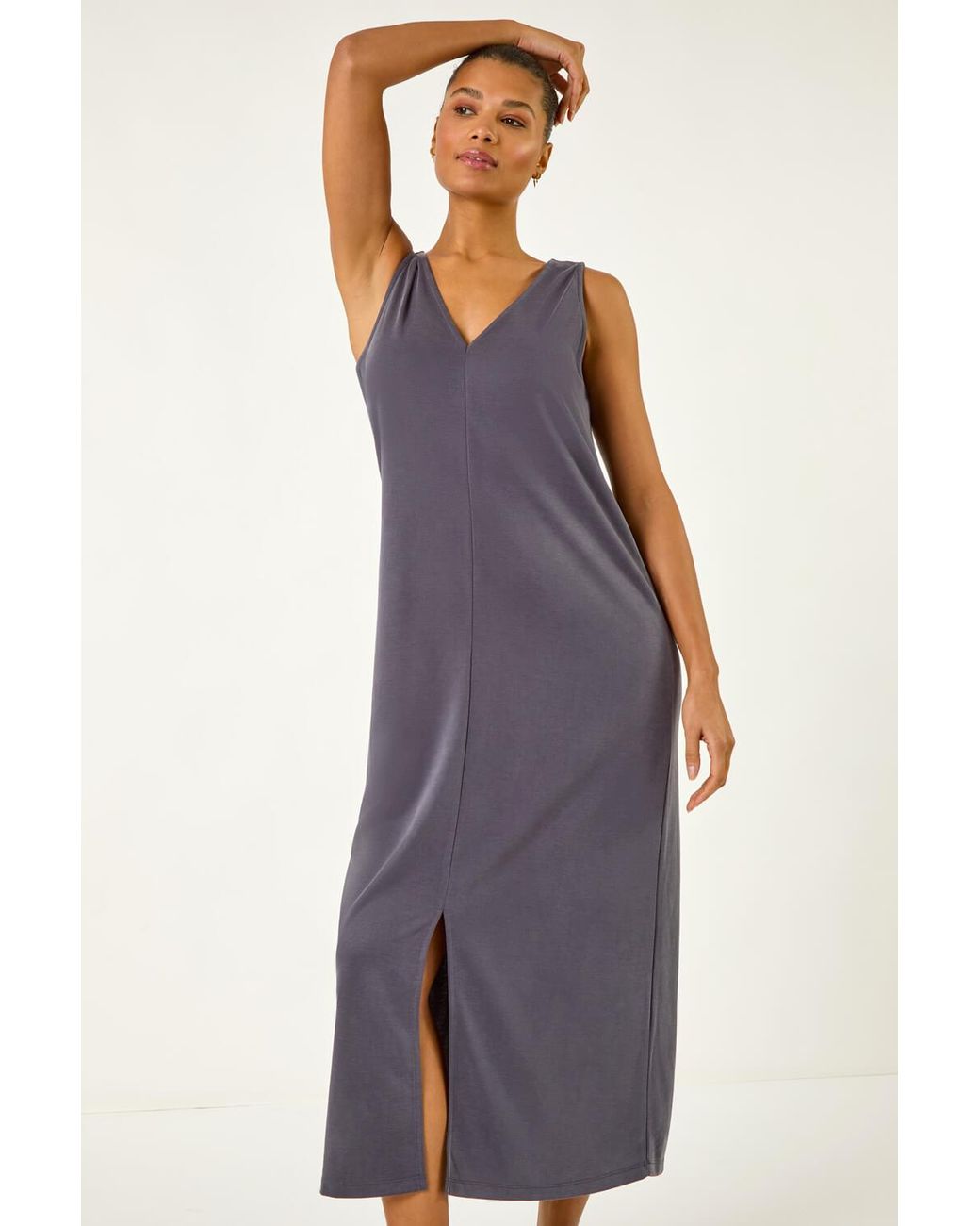 Roman Purple Soft Pique Stretch Midi Dress