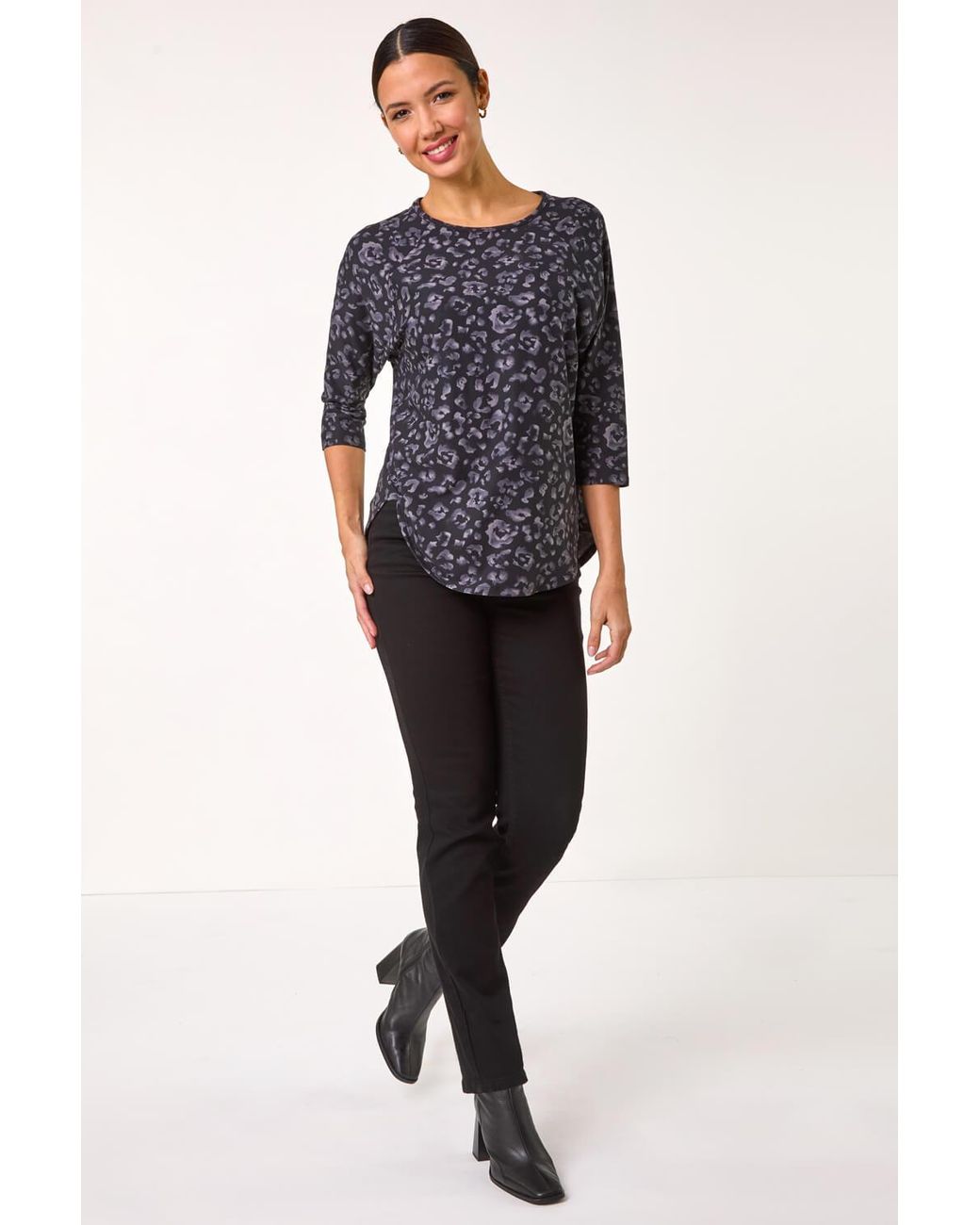 Roman Blue Animal Print Raglan Top
