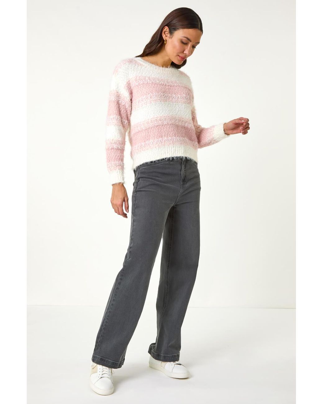 Roman White Contrast Shaded Stripe Jumper
