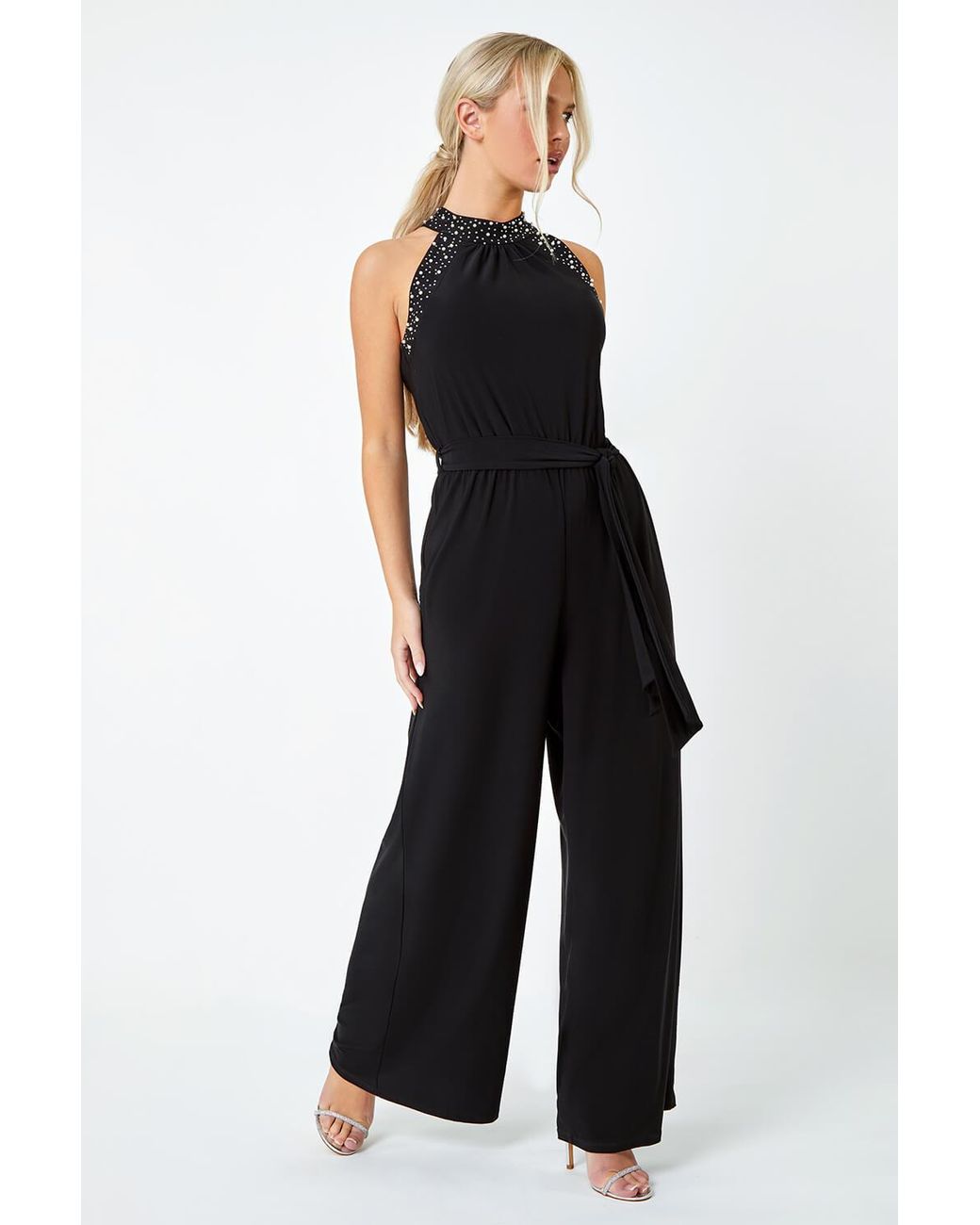 Black halter cheap jumpsuit petite