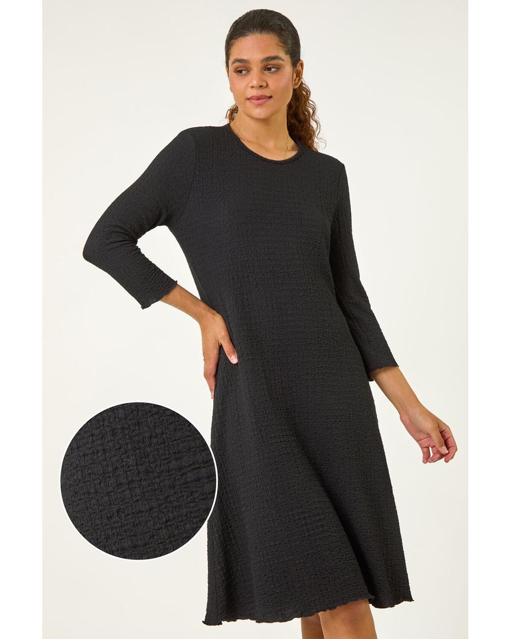 Roman Textured A Line Stretch Midi Dress in Black Lyst UK