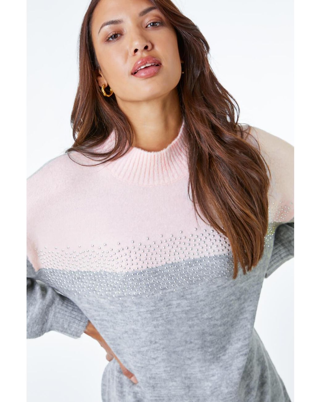 Roman White Colourblock Embellished Longline Jumper
