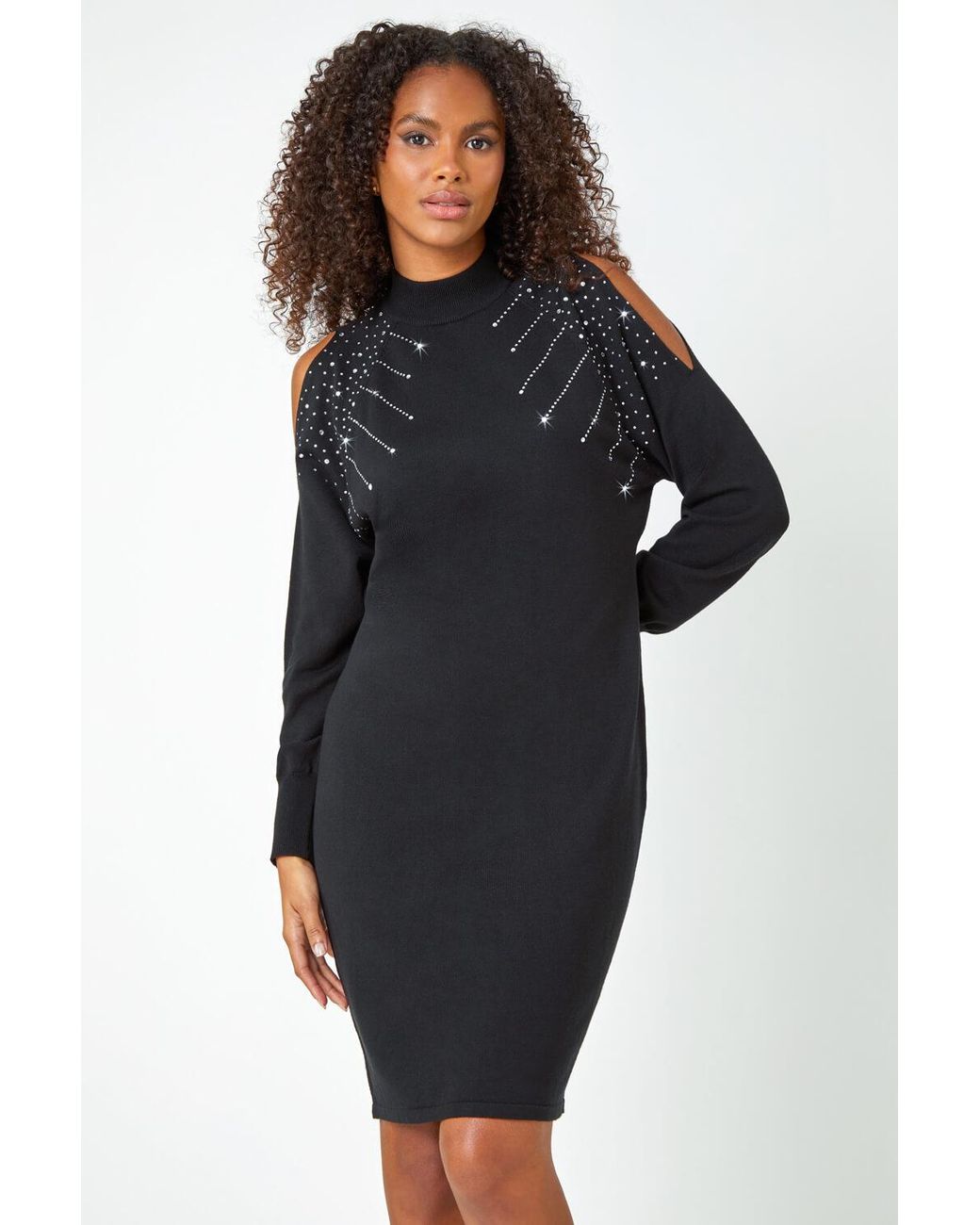 D.u.s.k Black Embellished Split Sleeve Jumper Dress