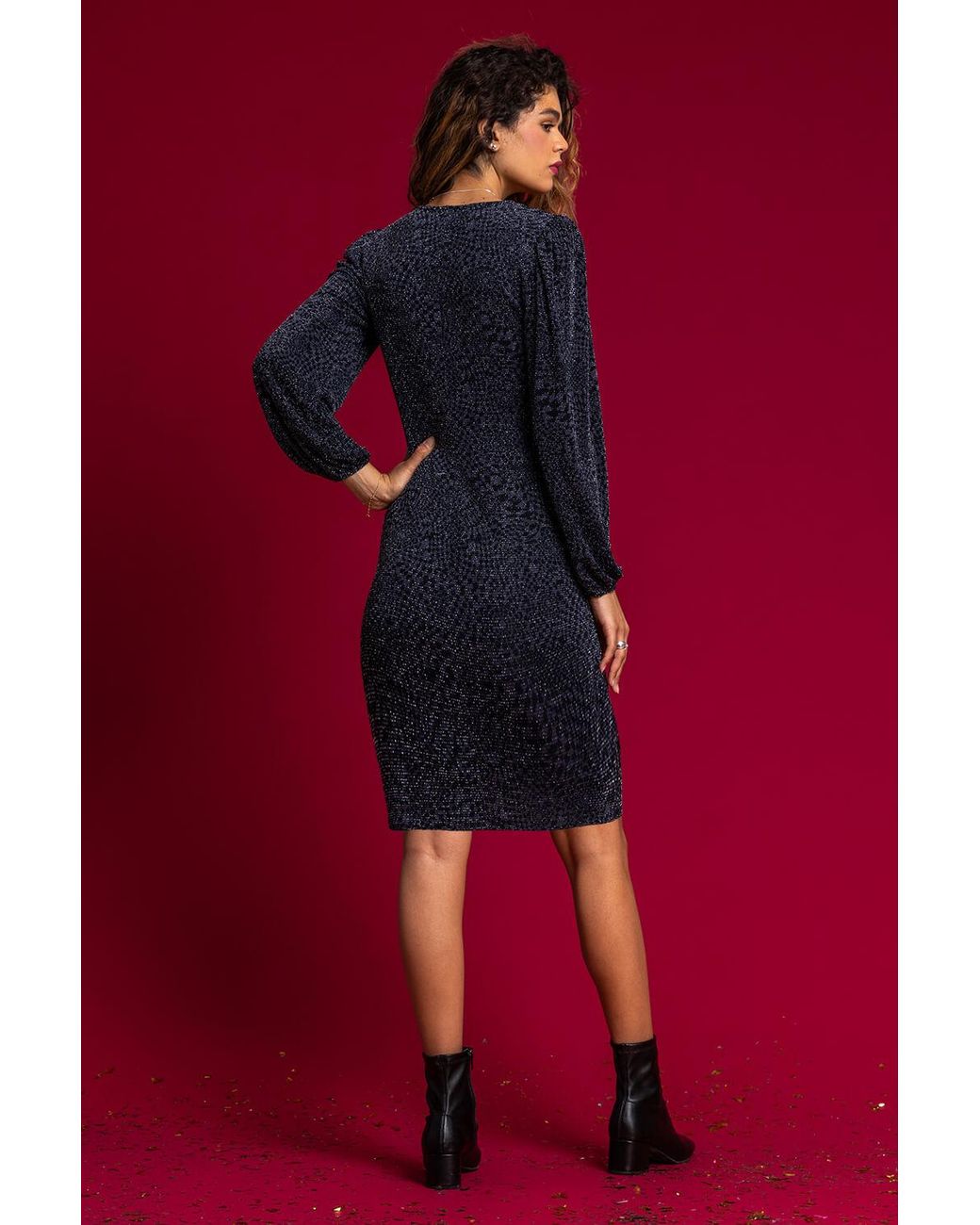 Roman Blue Shimmer Abstract Print Ruched Dress