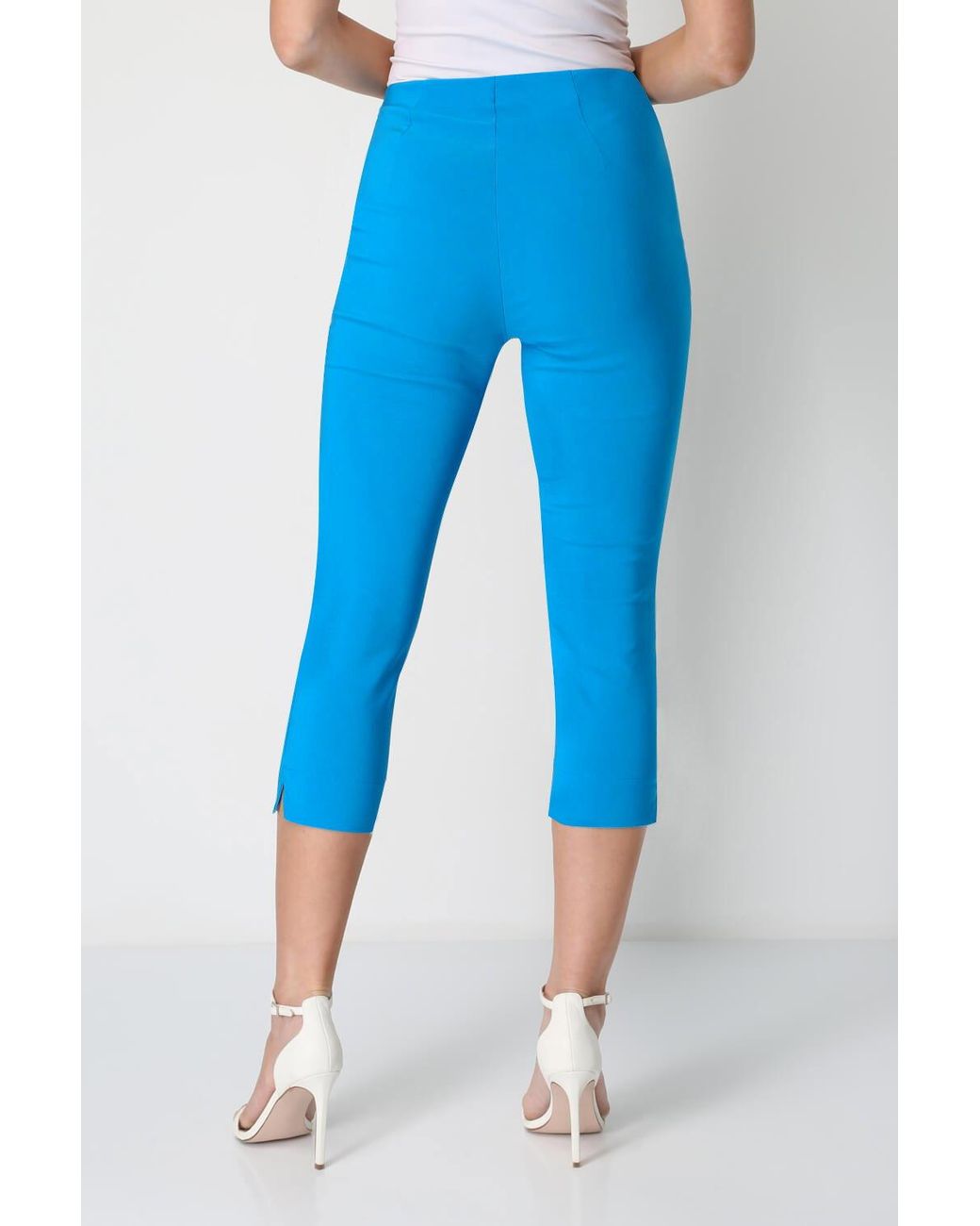 Roman Blue Cropped Stretch Holiday Capri Trousers