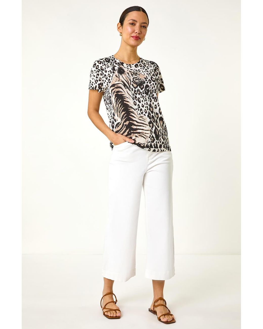 Roman Black Animal Print Crew Neck Tee