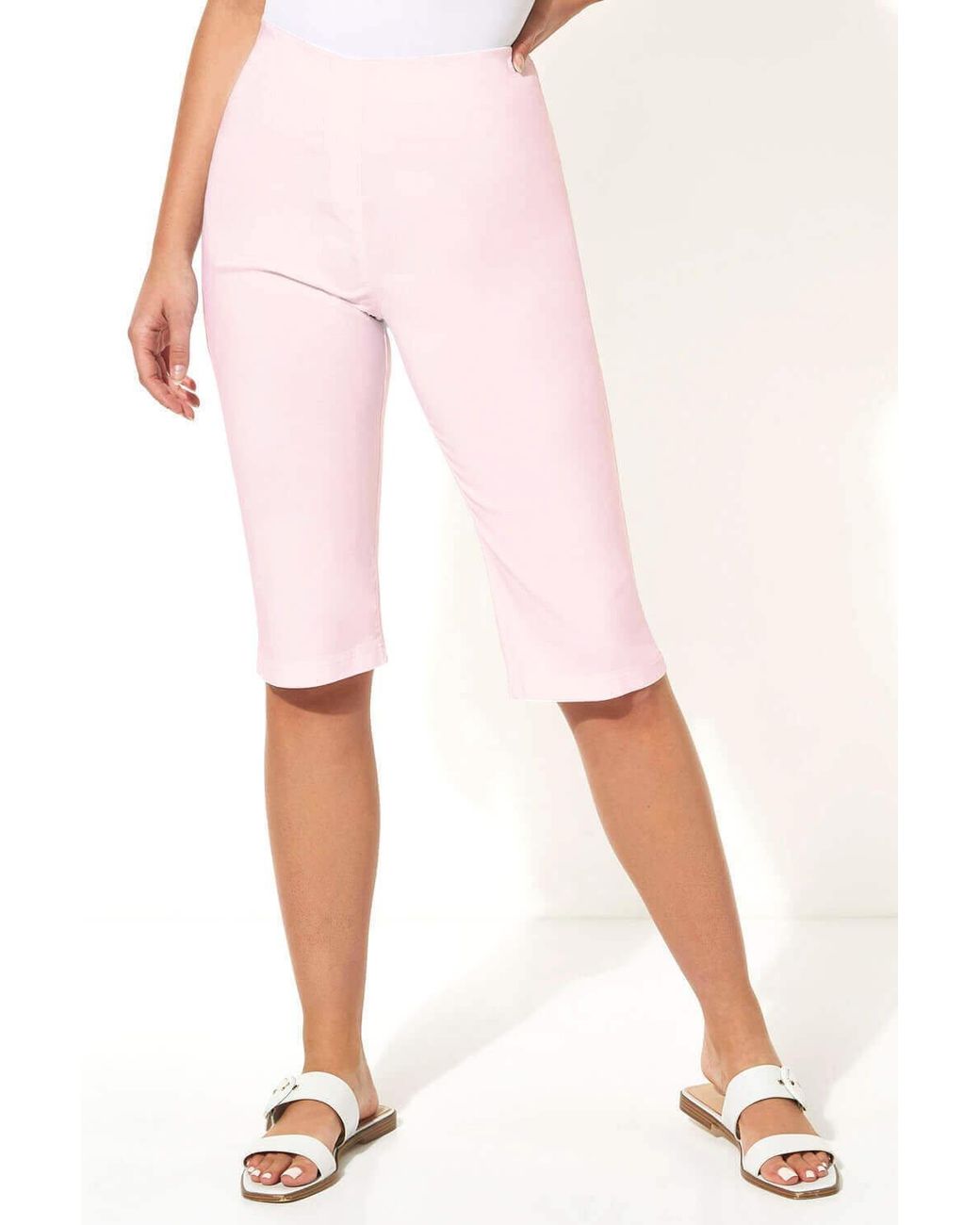 Roman Pink Stretch Knee Length Elastic Waist Shorts
