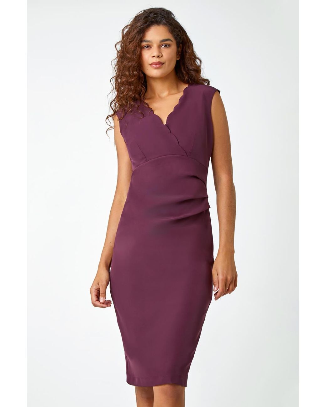 Roman Purple Sleeveless Pleated Stretch Ruched Dress