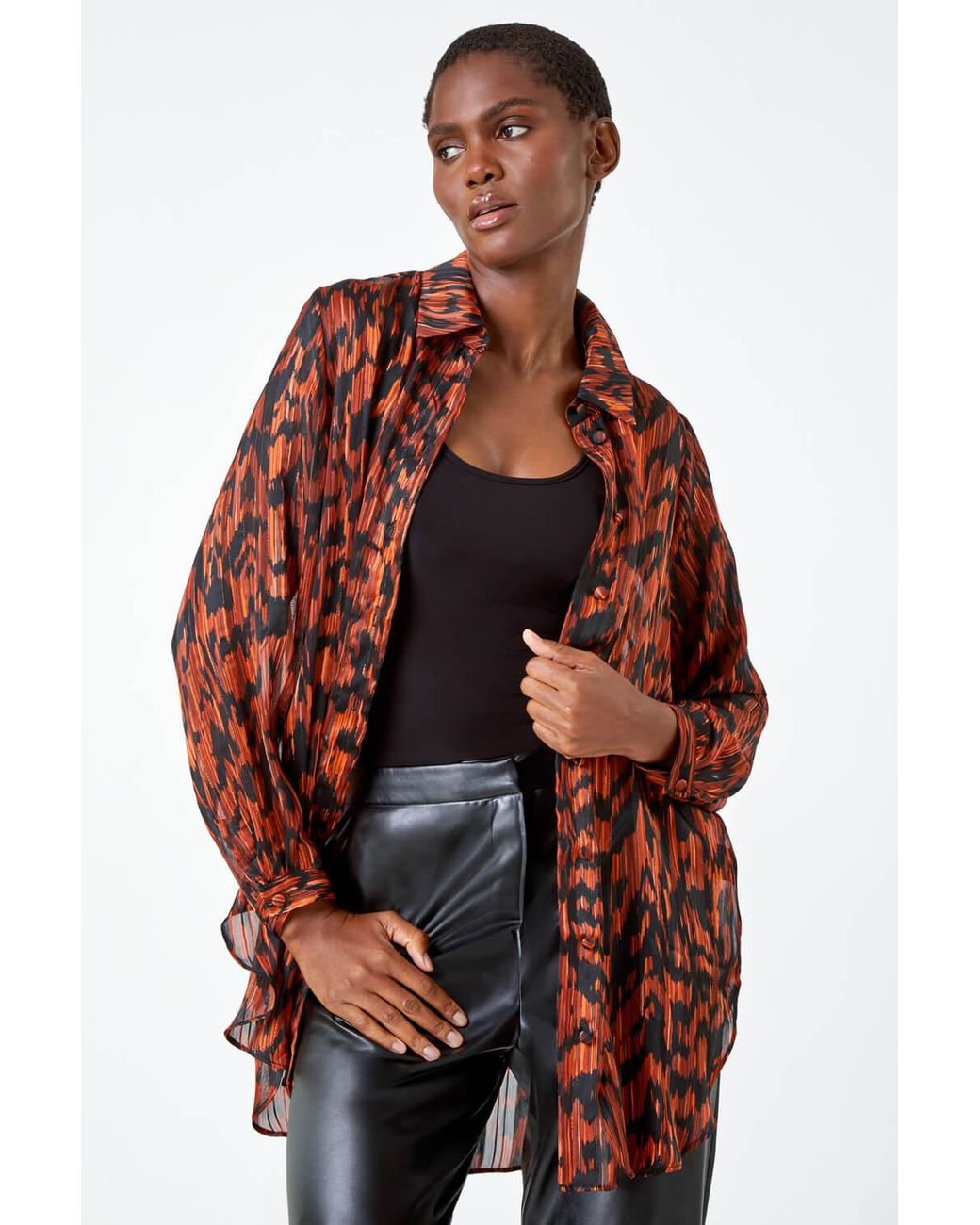 Roman Red Abstract Animal Print Longline Blouse