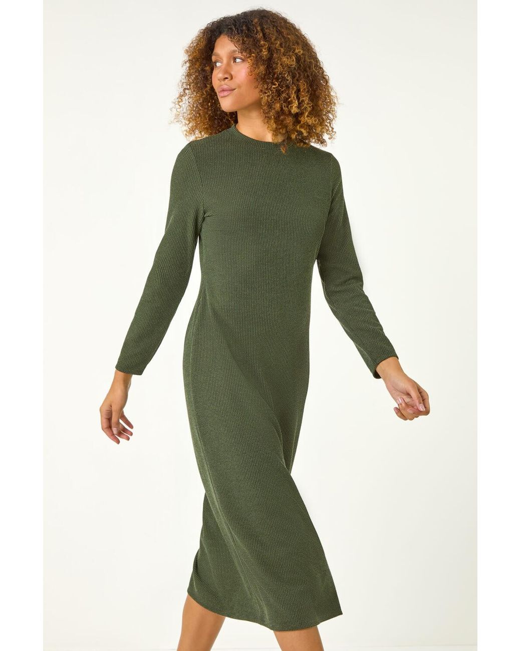 Roman Green Textured A-Line Knitted Jumper Dress