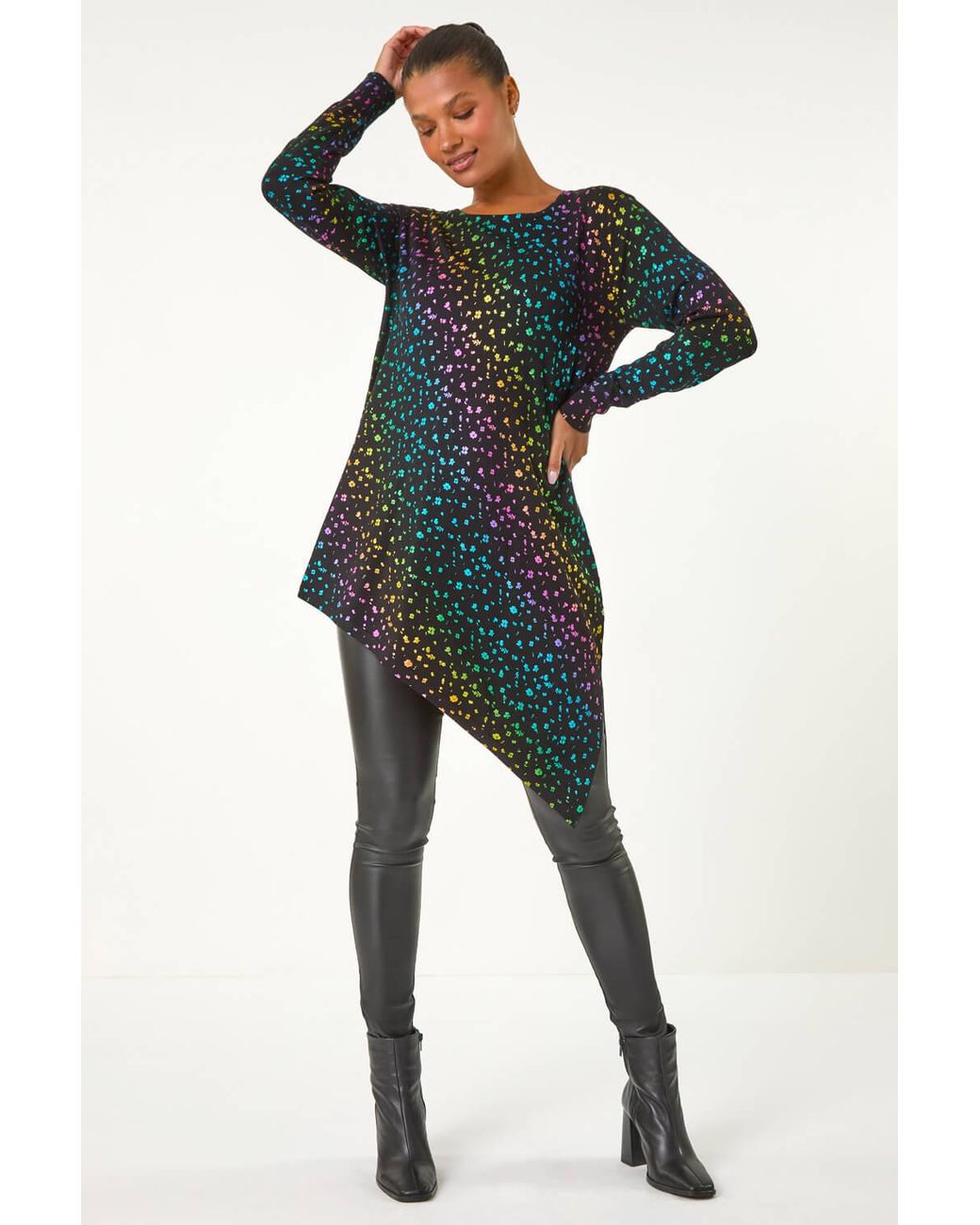 Roman Blue Asymmetrical Foil Print Tunic