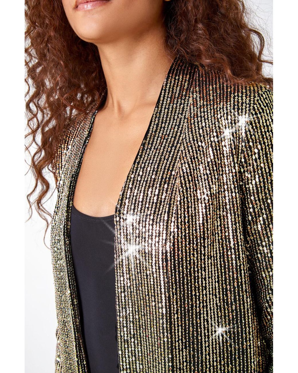 Roman Longline Sequin Stretch Jacket in Black Lyst UK