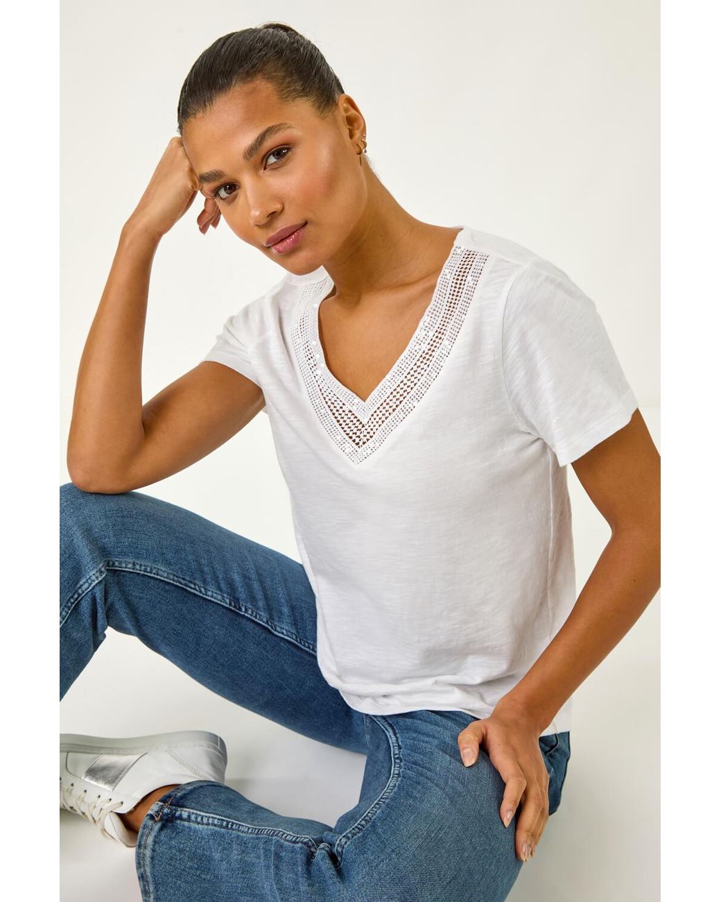 Roman Gray Sequin Trim V-Neck Stretch Top