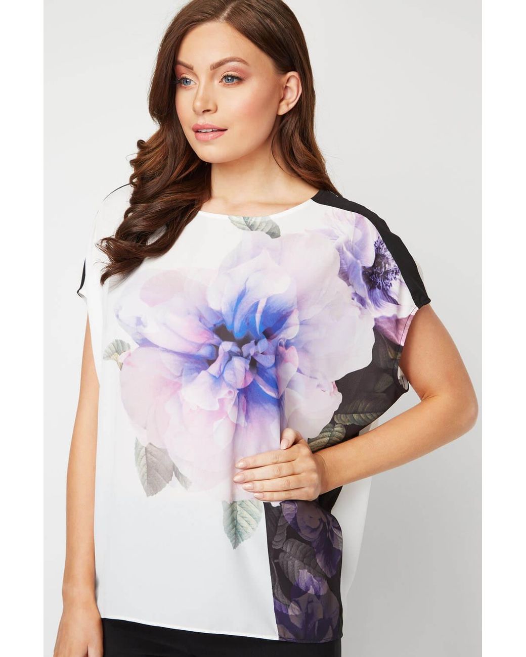Roman Purple Floral Contrast Overlay Top