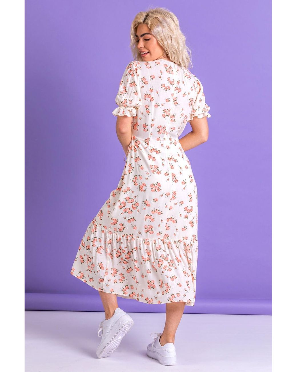 D.u.s.k Multicolor Ditsy Floral Frill Detail Midi Dress