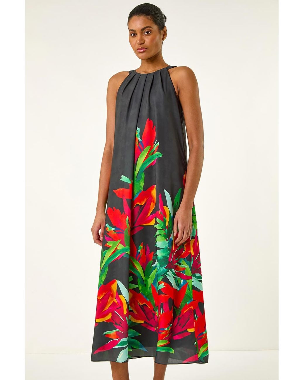 Roman White Floral Watercolour Motif Midi Dress