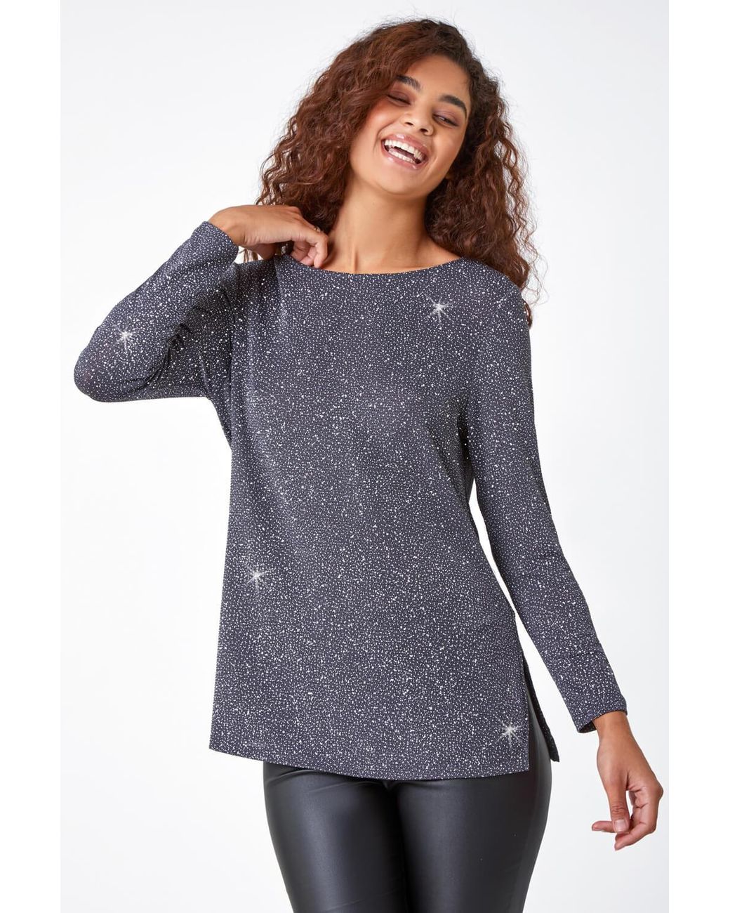 Roman Blue Sparkle Cowl Back Detail Stretch Top
