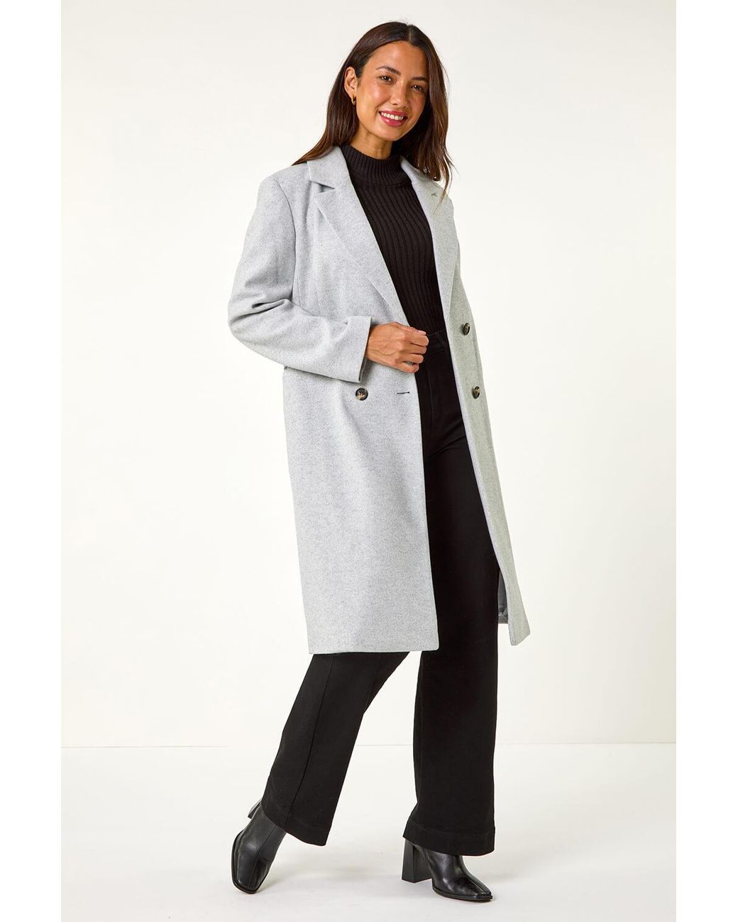 Roman Black Faux Wool Double Breasted Coat