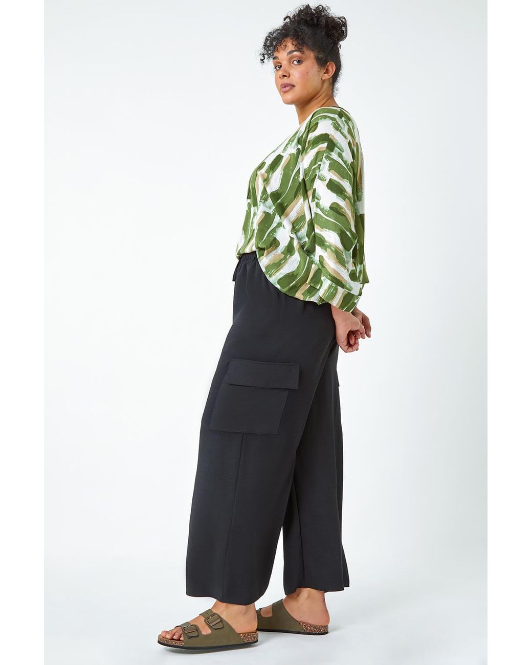 Roman Curve Blue Linen Look Wide Leg Trousers