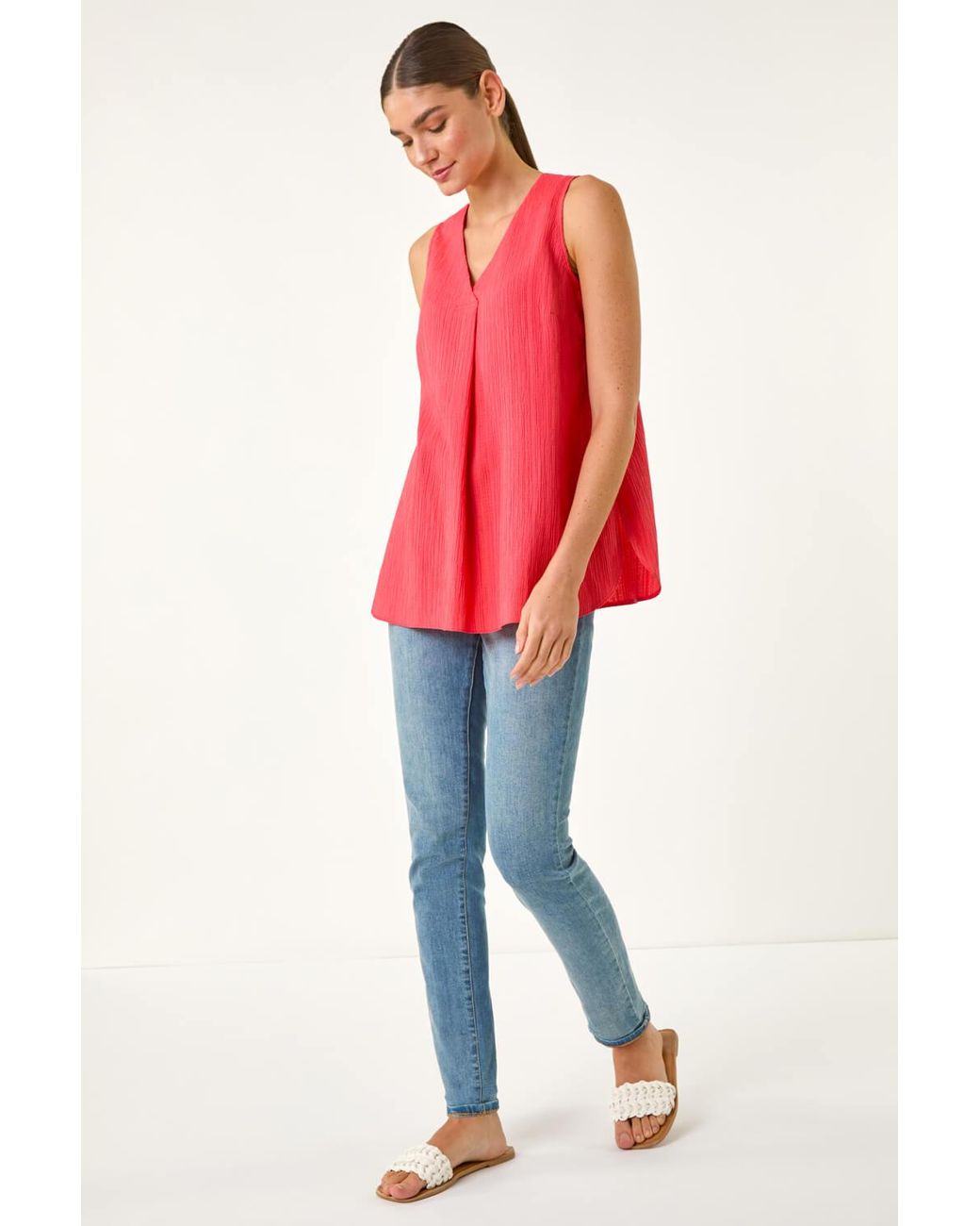 Roman Textured Pleat Front Vest Top