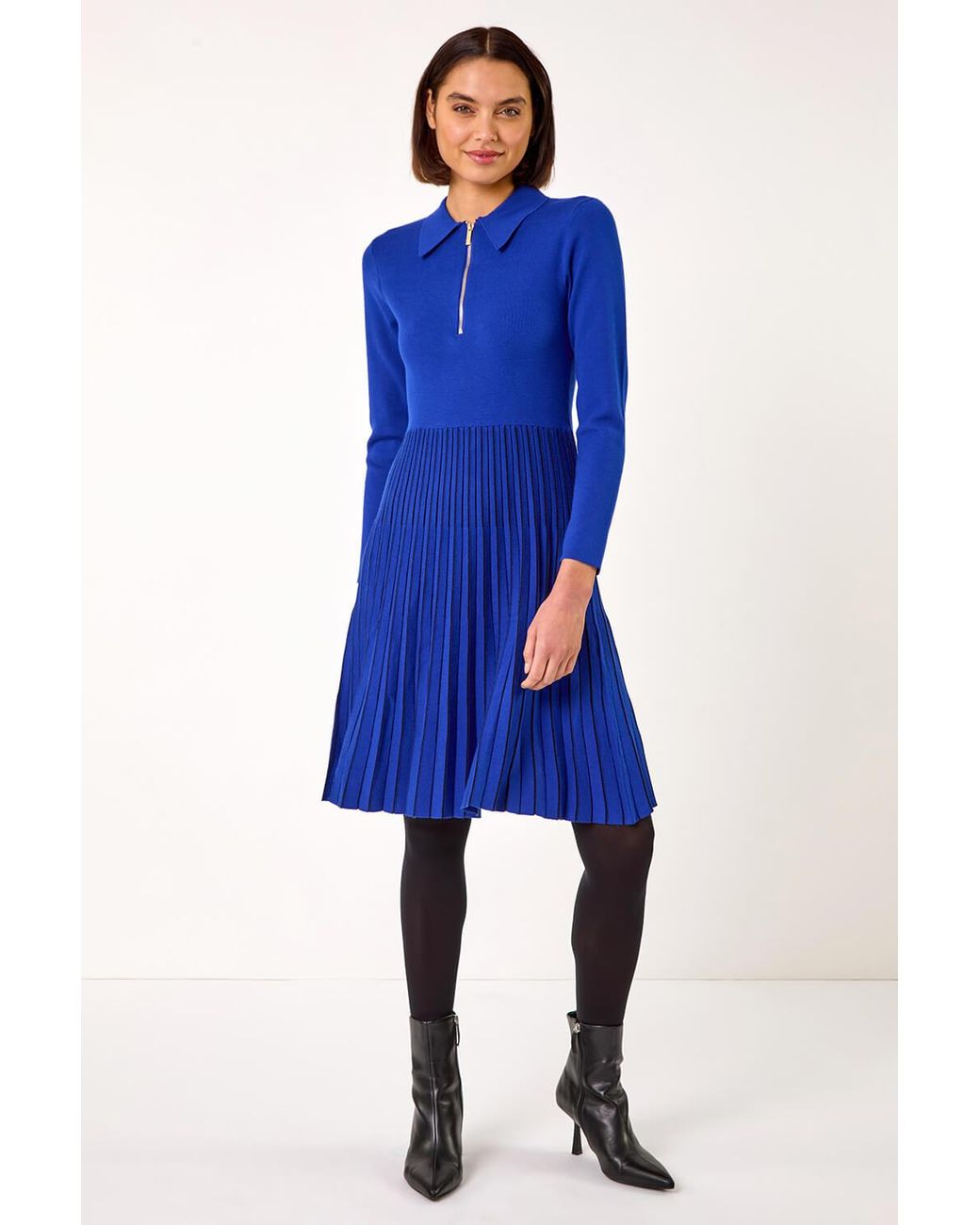 Roman Blue Zip Detail Knitted Dress