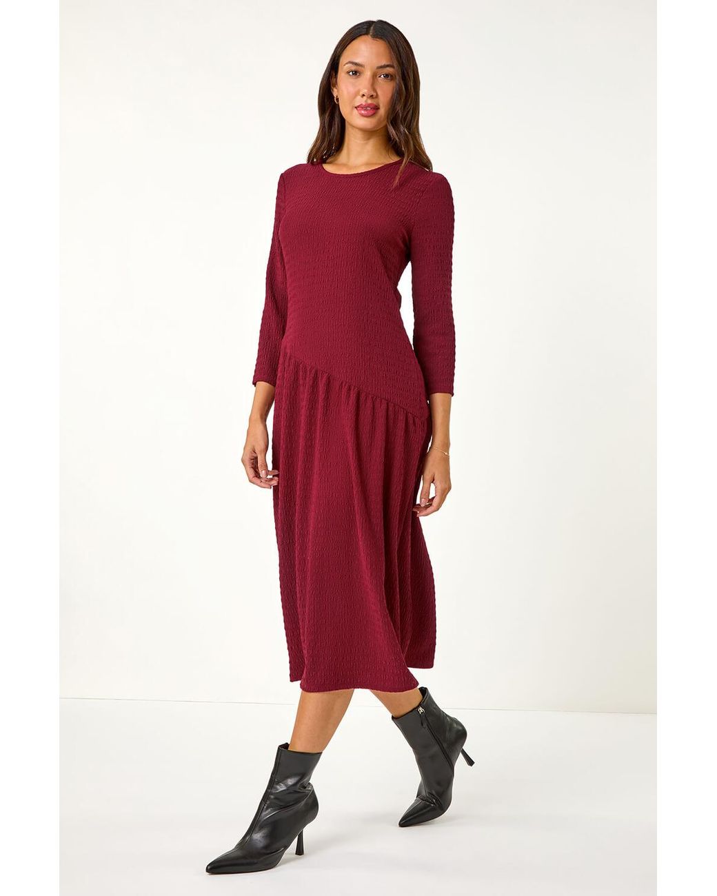 Roman Textured A-Line Stretch Midi Dress