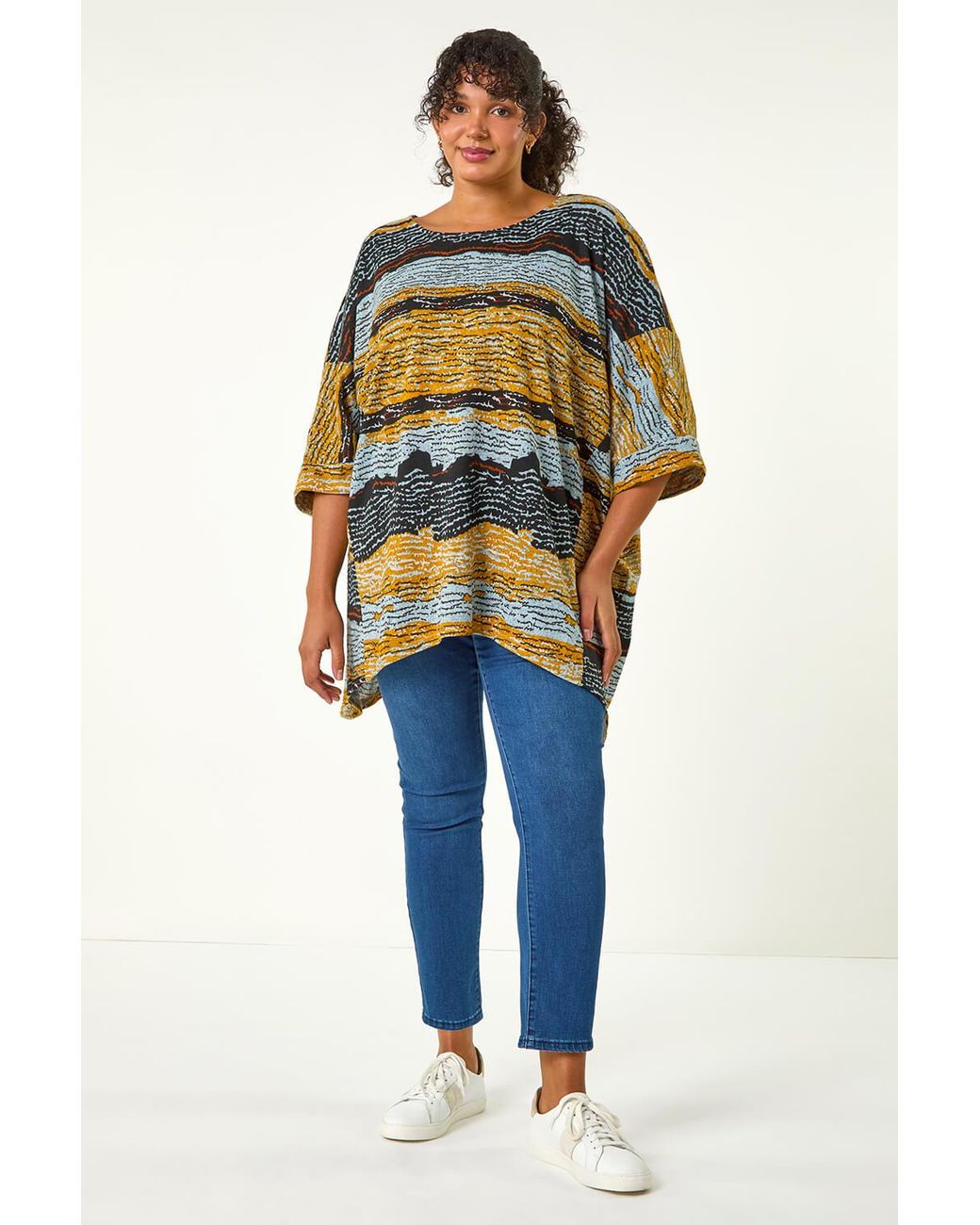 Roman Curve Yellow Stripe Print Snit Top