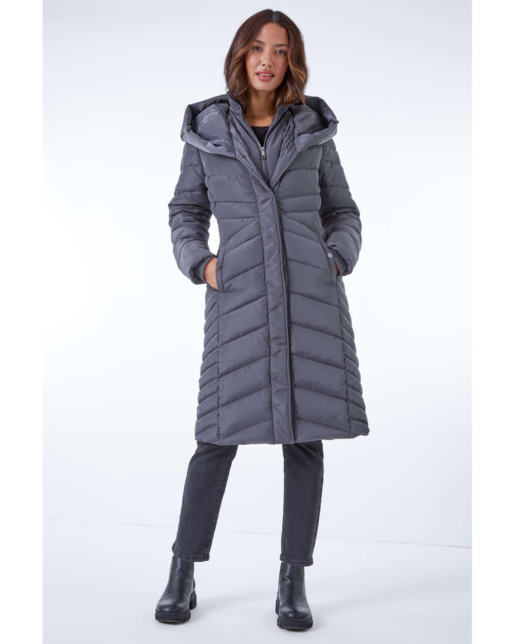 Roman Blue Hooded Quilted Coat