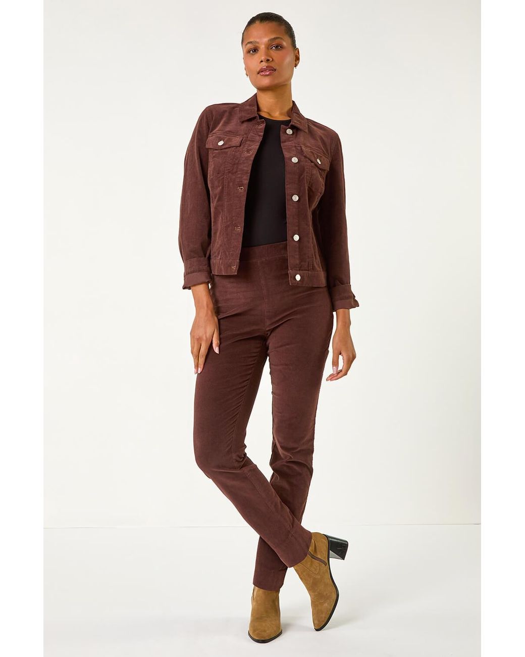 Roman Brown Corduroy Straight Stretch Trouser