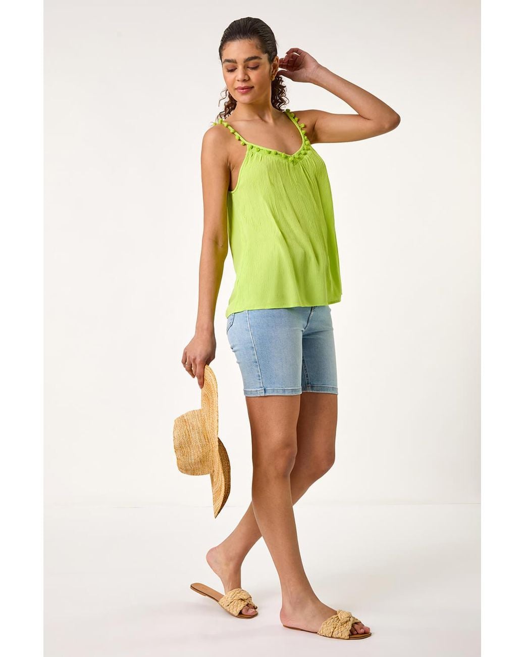 Roman Green Pom Pom Cami Top
