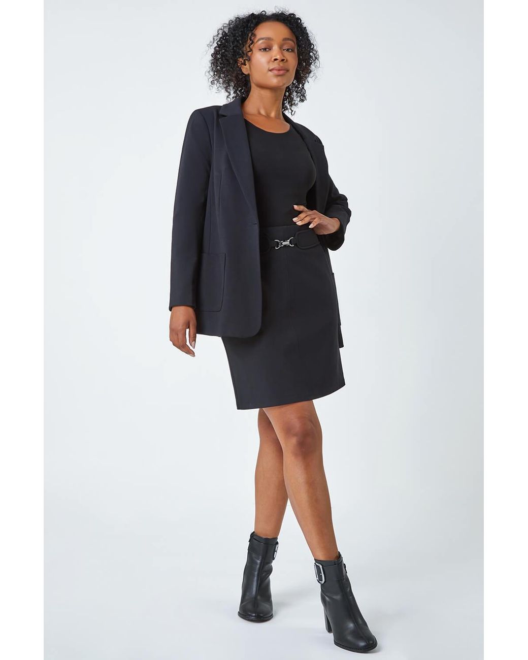 Roman Petite Gray Toggle Pocket Detail Stretch Skirt