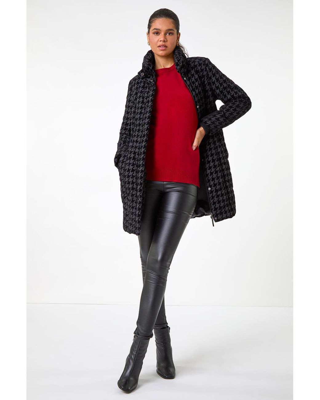 Roman Black Dogtooth Flock Coat