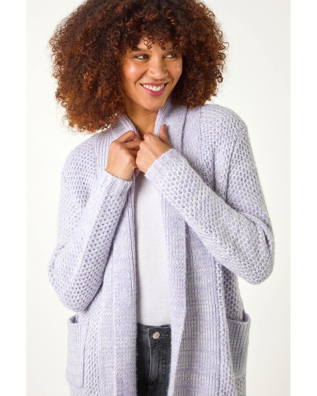 Roman White Fluffy Textured Knit Cardigan