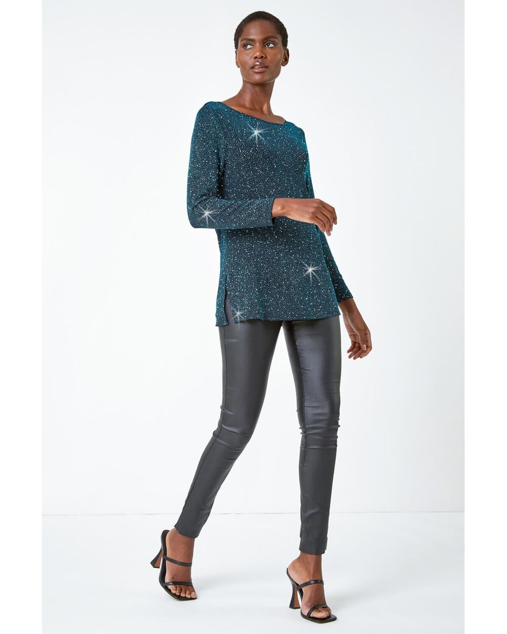 Roman Blue Sparkle Cowl Back Detail Stretch Top