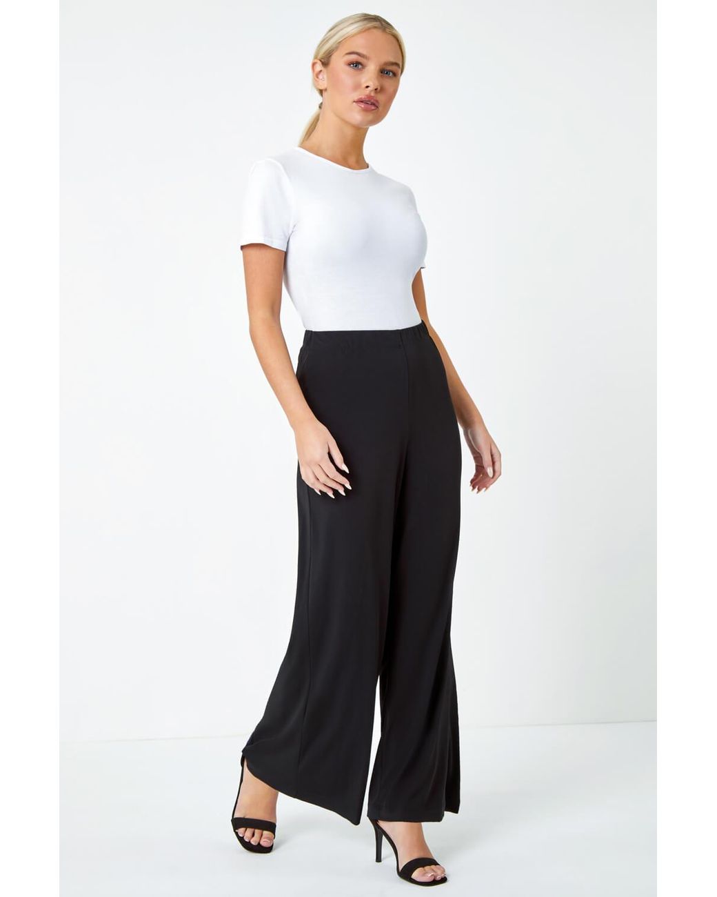 Roman Petite White Wide Leg Stretch Trouser